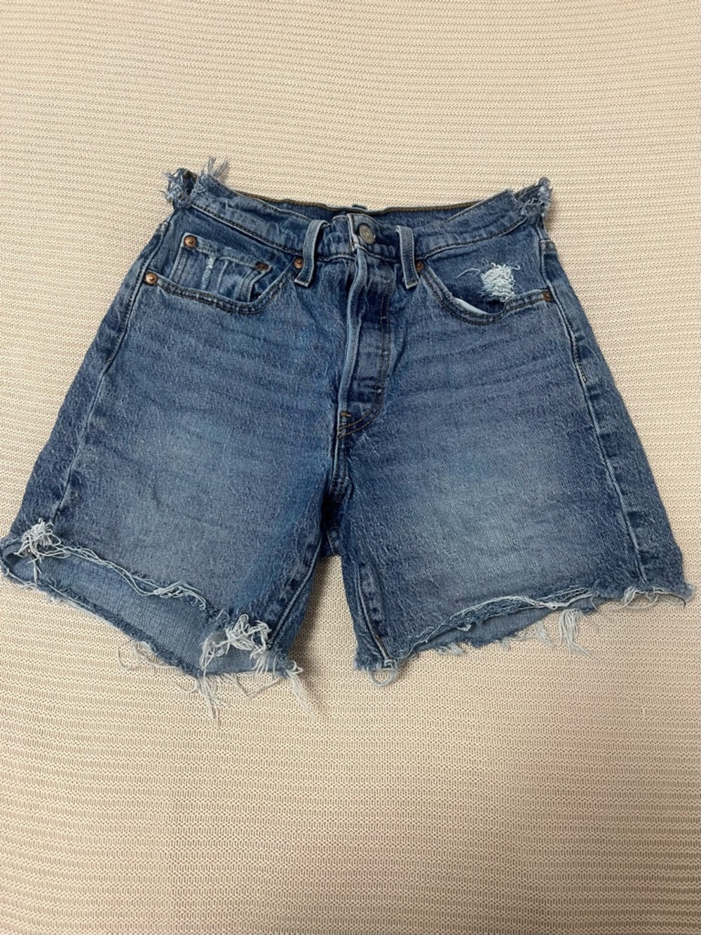 Levi's Frayed Hem Distressed Denim Shorts - Blue